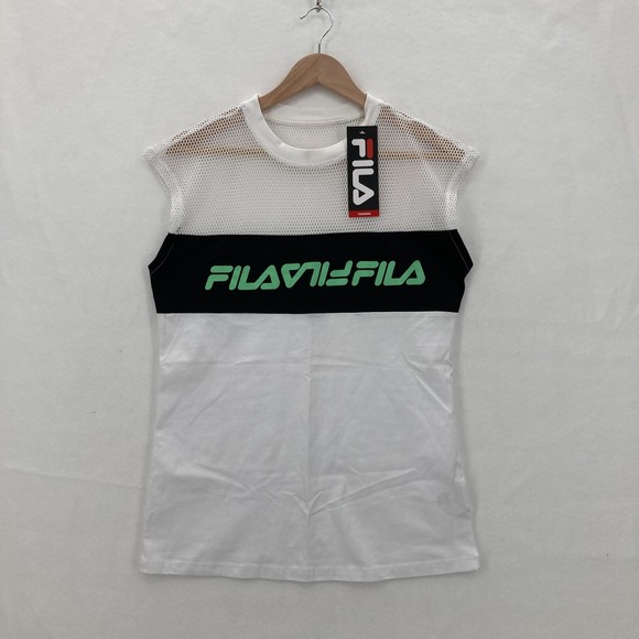 Fila Tops - Fila Shirt Womens Medium White Black Mesh Play Date Top Athletic Training New